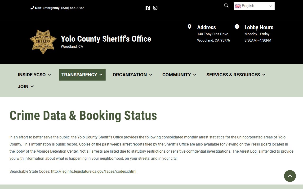 Yolo County arrest record and booking status gateway