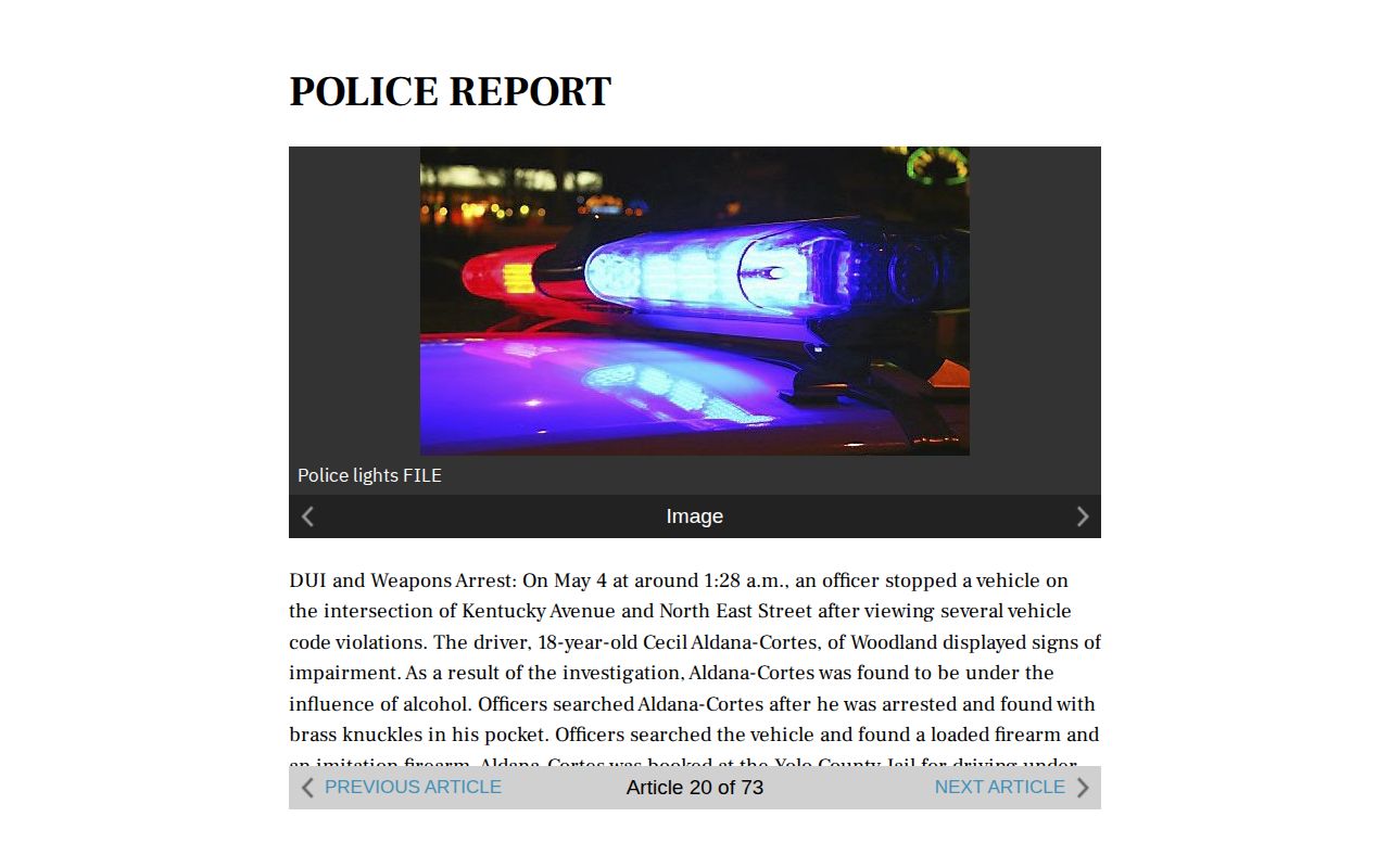 Yolo County crime news Police Report sourced from Woodland Police records